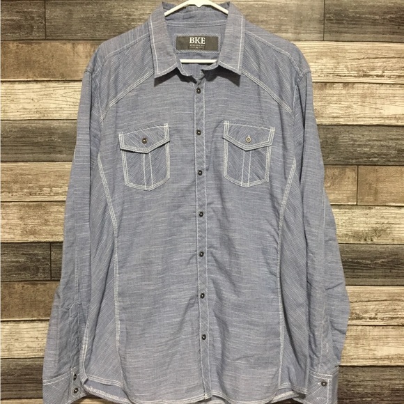 BKE Athletic Fit Button Up Shirt Men’s XL Blue Striped Lightweight Casual - Picture 4 of 8
